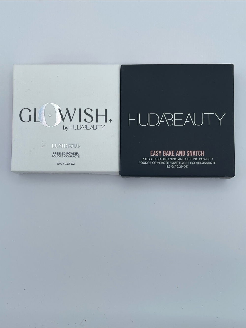 Huda Beauty Glowish Pressed Powder in Light & Easy Bake & Snatch Pressed Powder